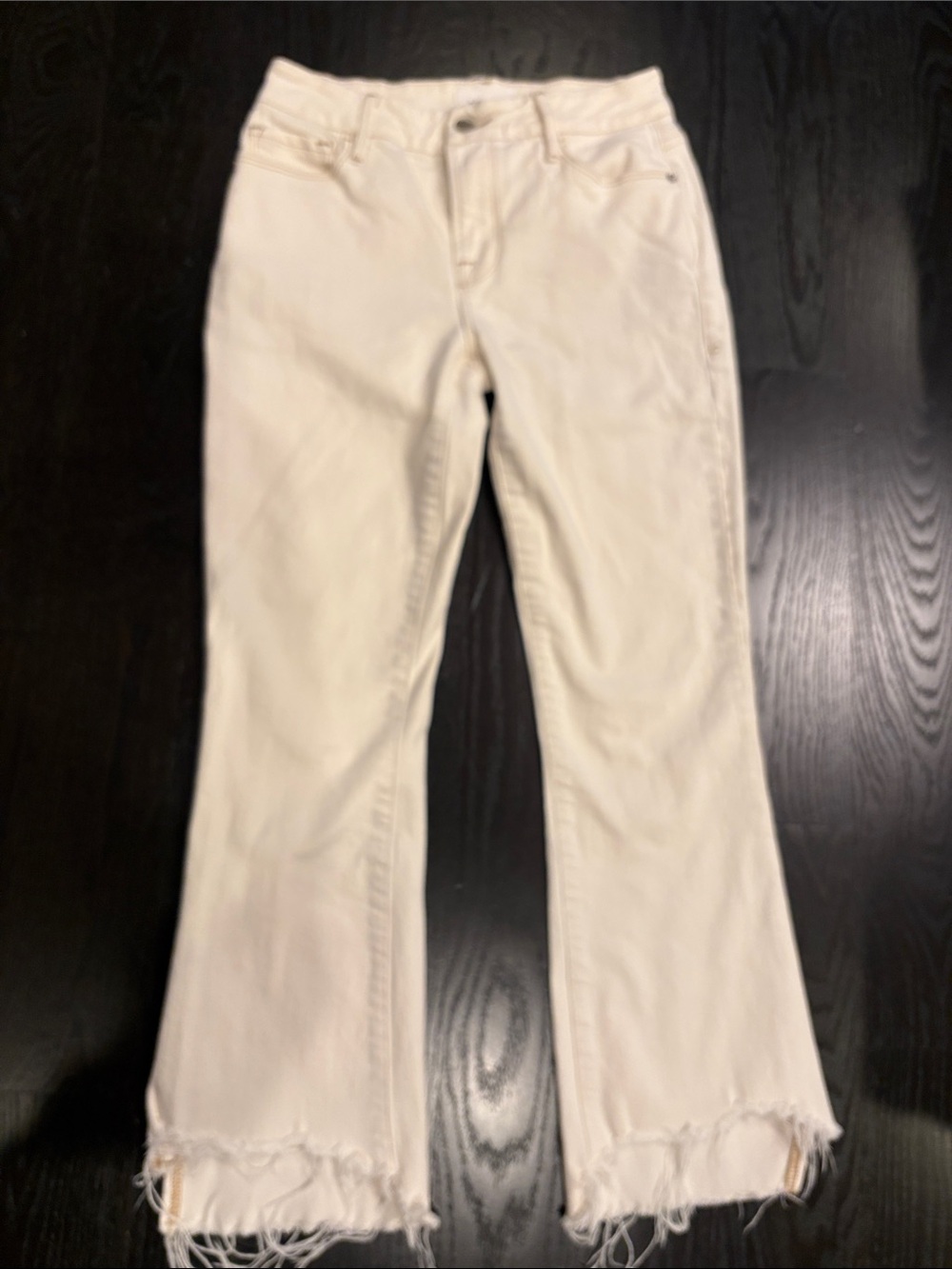 Frame Denim Off-White Frayed Hem Jeans